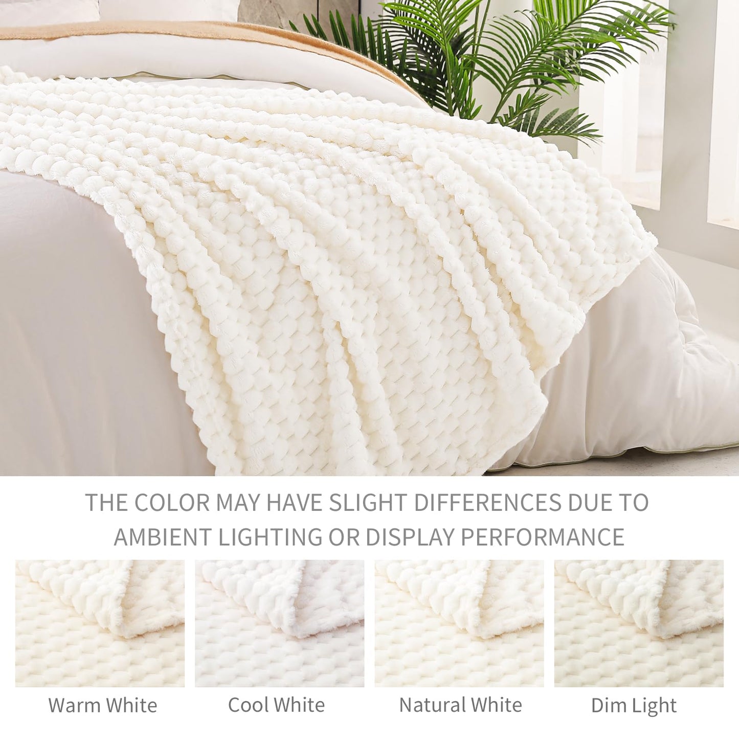 Exclusivo Mezcla Fleece California King Blanket for Bed, Oversized Fuzzy Ivory Bed Blankets, Soft Cozy Plush Sofa Throws for All Seasons, 120x120 Inches