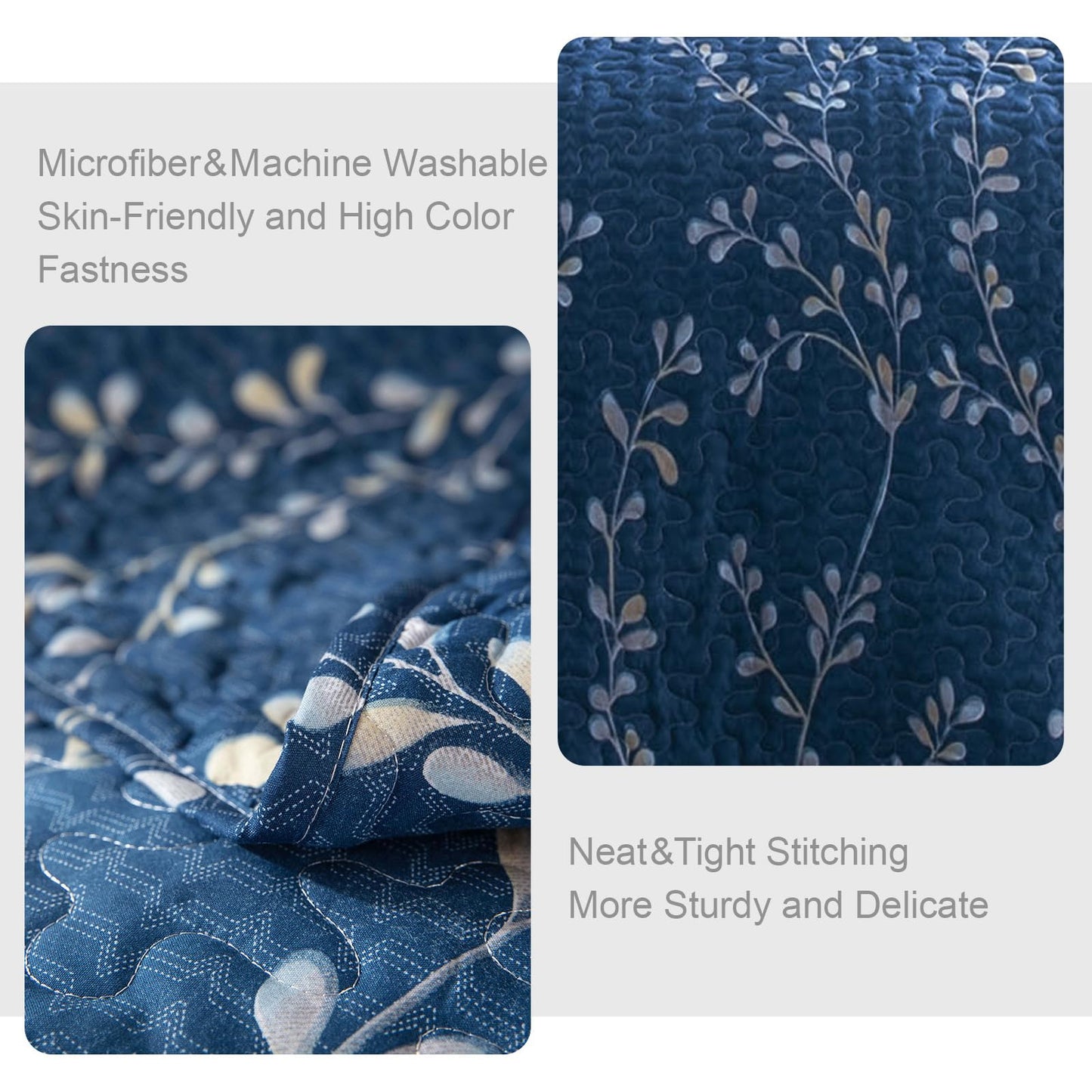 Exclusivo Mezcla Reversible Boho California King Quilt, Navy Soft Bedspreads Lightweight Coverlet All Season Flowers Quilts Bedding Set with Printed Floral Pattern (1 Quilt, 2 Pillow Shams)