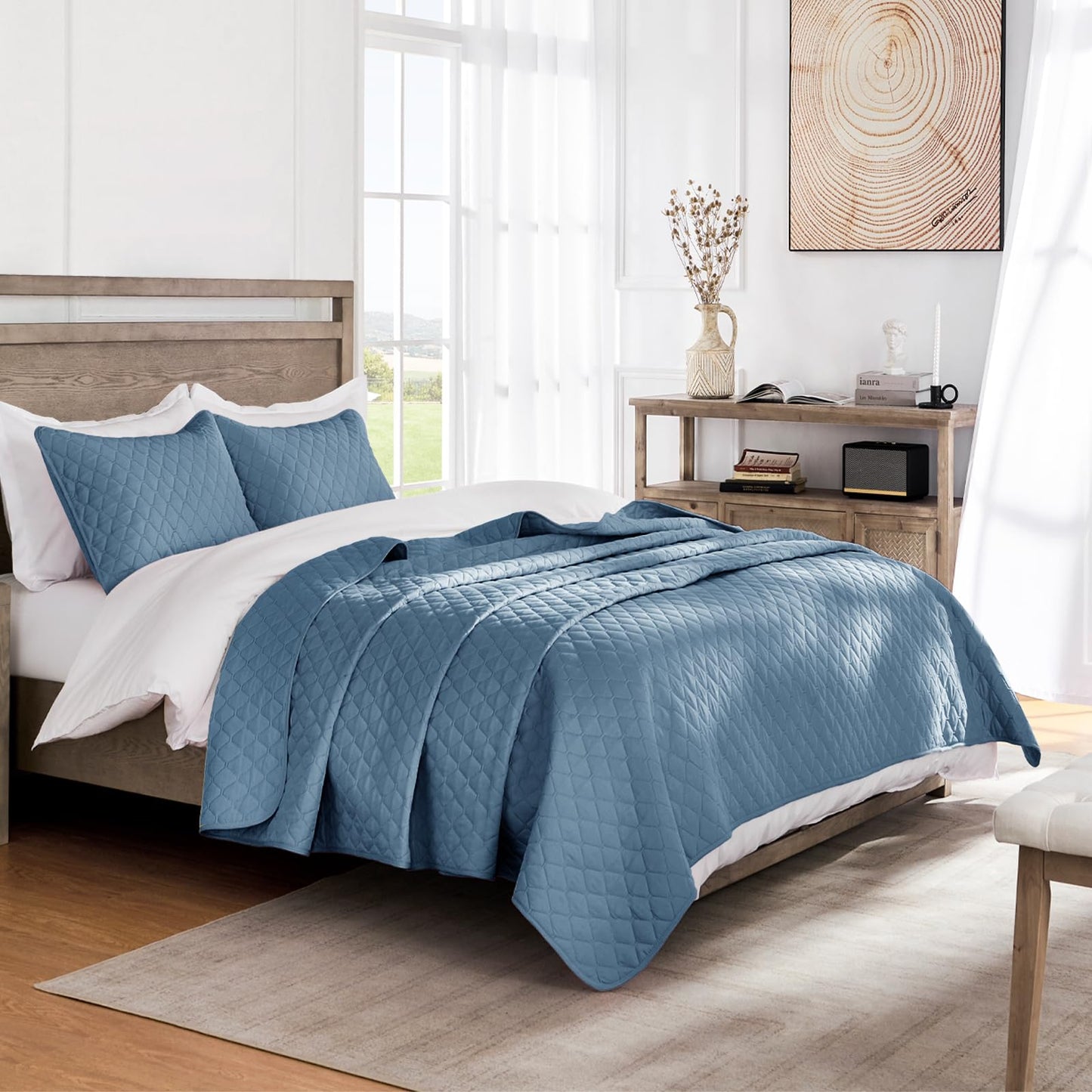 Exclusivo Mezcla Reversible Full Queen Quilt Bedding Set with Pillow Shams, Lightweight Quilts Queen Size, Soft Bedspreads Bed Coverlets for All Seasons - (Grayish Blue, 90"x96")