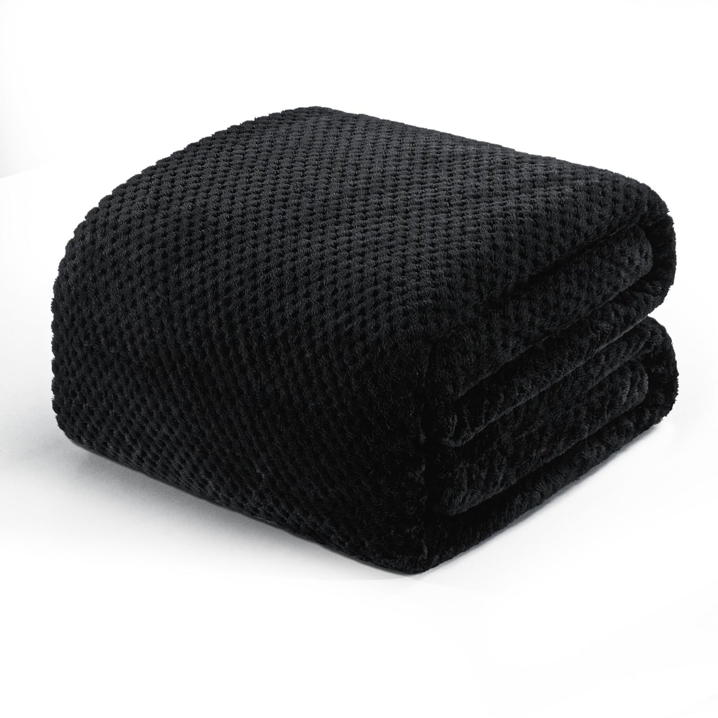 Exclusivo Mezcla Fleece Bed Blanket Twin Size, Super Soft and Warm Blankets for Couch, Sofa and Bed Waffle Textured, Cozy, Fuzzy and Lightweight (Black, 60x80 inches)