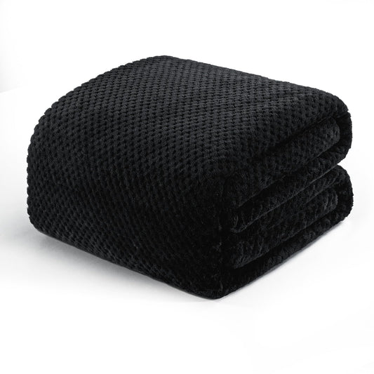 Exclusivo Mezcla Fleece Bed Blanket Twin Size, Super Soft and Warm Blankets for Couch, Sofa and Bed Waffle Textured, Cozy, Fuzzy and Lightweight (Black, 60x80 inches)