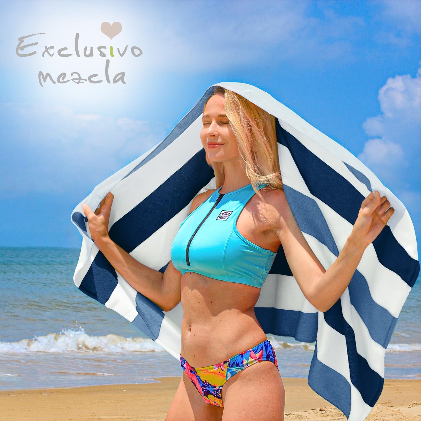 Exclusivo Mezcla 4-Pack Cotton Oversized 35"x70" Cabana Stripe Beach Towels, Super Absorbent Soft Plush Pool Towel, Bath Towel (Mixed Navy)