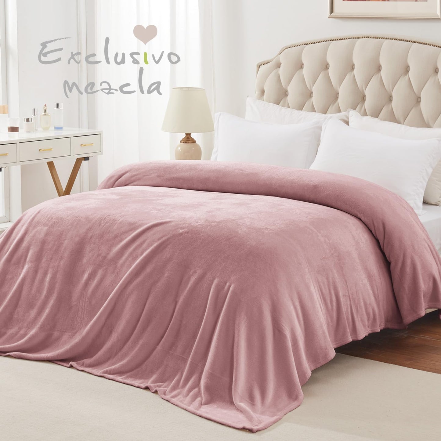 Exclusivo Mezcla Fleece Blanket Twin Size for Bed, Super Soft and Warm, All Season, Cozy, Plush, Lightweight, 60x80 Inches Dusty Pink