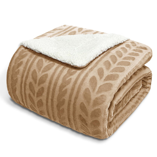Exclusivo Mezcla King Size Sherpa Fleece Bed Blanket, Reversible Velvet Warm Blankets for Bed Couch Sofa, 90x104 Inches, Camel