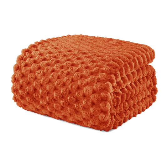 Exclusivo Mezcla Fleece California King Blanket for Bed, Oversized Fuzzy Burnt Orange Bed Blankets, Soft Cozy Plush Sofa Throws for All Seasons, 120x120 Inches
