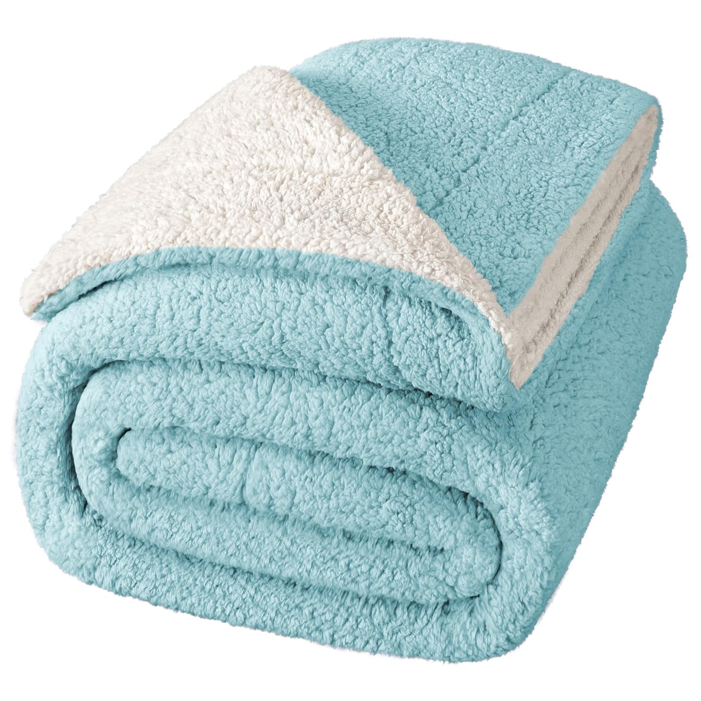 Exclusivo Mezcla Reversible Sherpa Throw Blanket for Couch, Thick and Warm Fleece Blankets for Winter, Soft Plush Fluffy, 50x60 Inches, Blue/ White