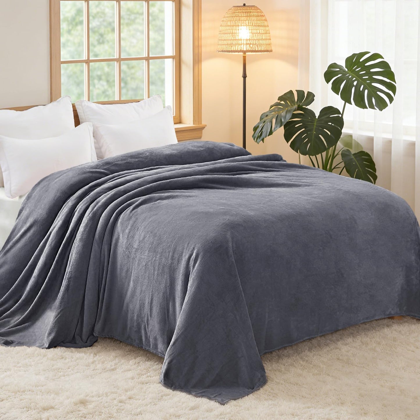 Exclusivo Mezcla Fleece Blanket Cal King Size for Bed, Super Soft and Warm, All Season, Cozy, Plush, Lightweight, 120x120 Inches, Dark Grey