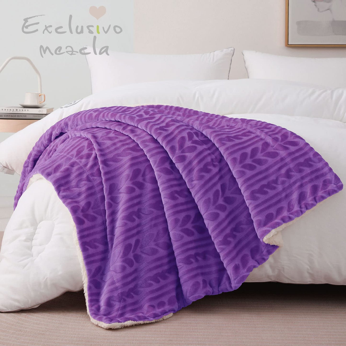 Exclusivo Mezcla Sherpa Fleece Throw Blanket, Reversible Velvet Plush Blankets and Soft Throws for Couch, Sofa, 50x70 Inches, Purple