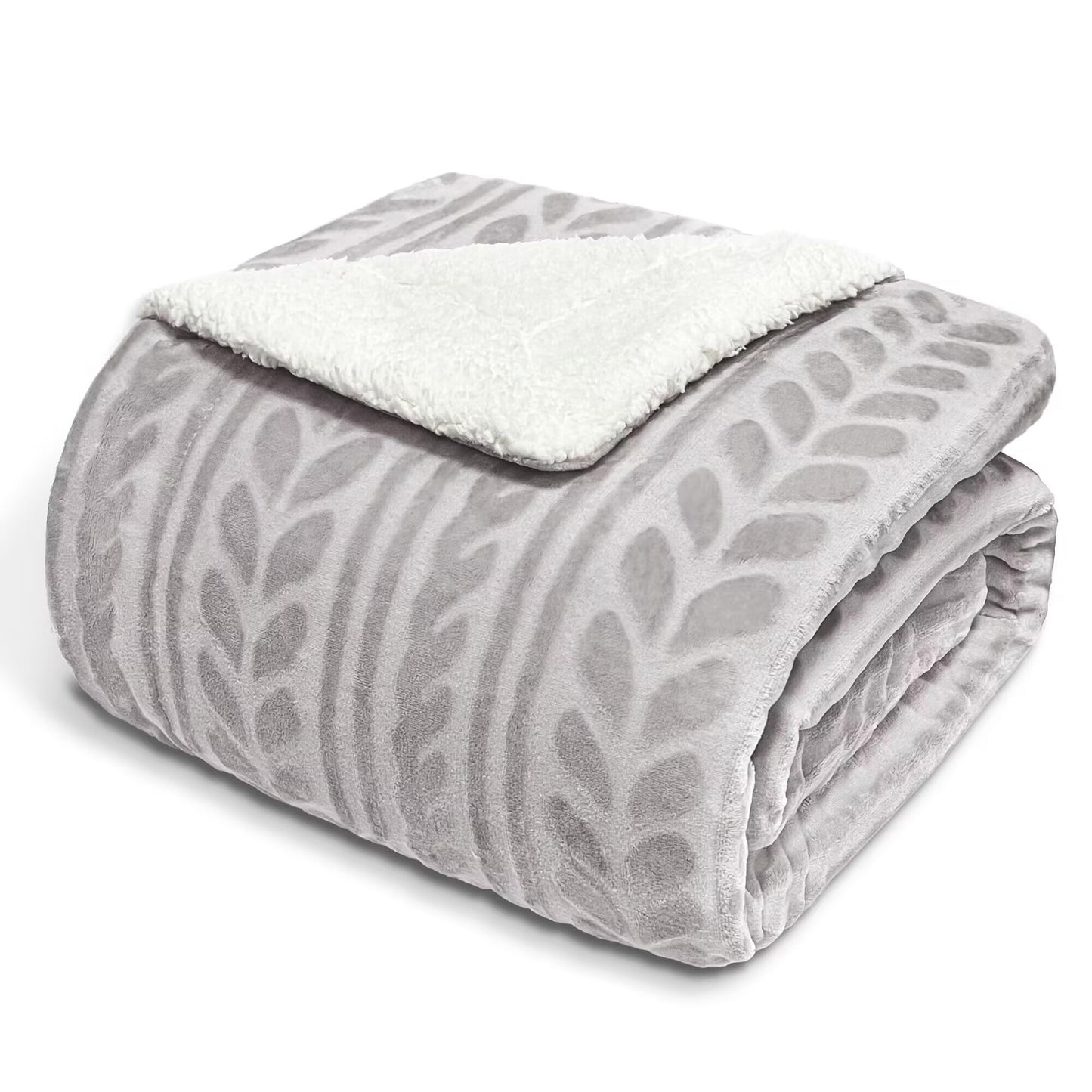 Exclusivo Mezcla Sherpa Fleece Throw Blanket, Reversible Velvet Plush Blankets and Soft Throws for Couch, Sofa, 50x70 Inches, Light Grey
