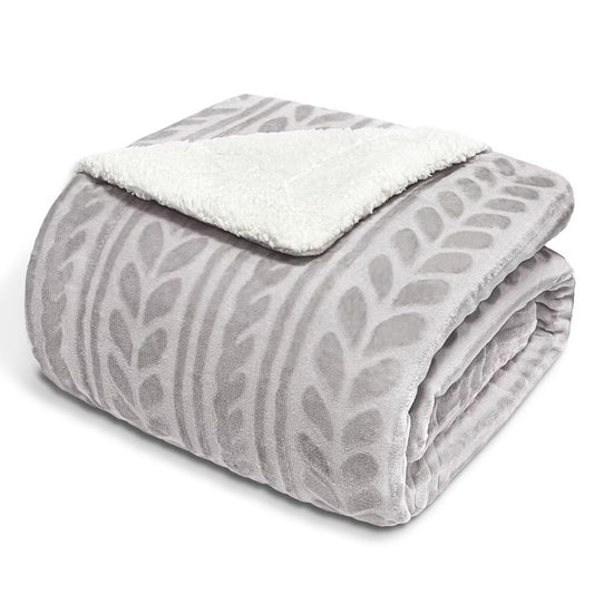 Exclusivo Mezcla King Size Sherpa Fleece Bed Blanket, Reversible Velvet Warm Blankets for Bed Couch Sofa, 90x104 Inches, Light Grey