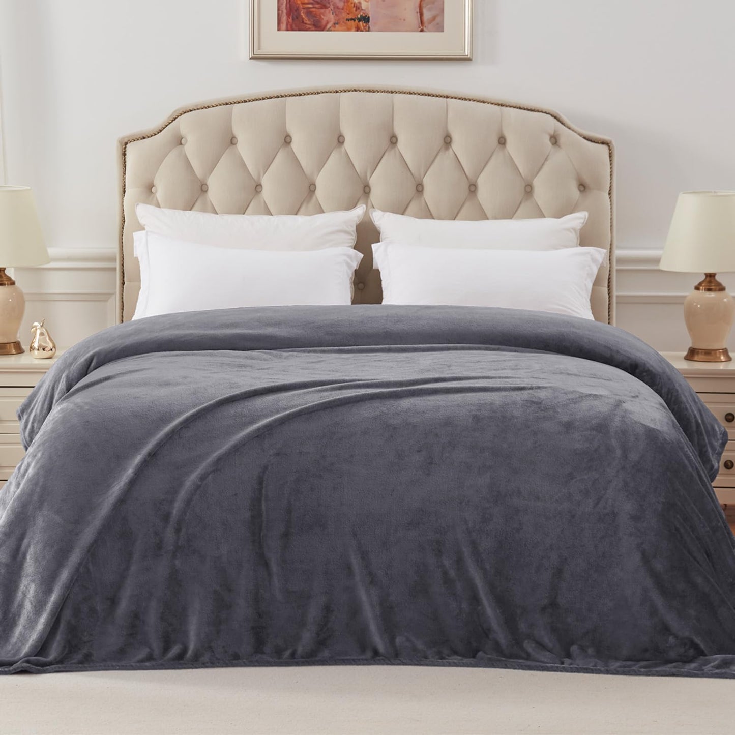Exclusivo Mezcla Fleece Blanket Cal King Size for Bed, Super Soft and Warm, All Season, Cozy, Plush, Lightweight, 120x120 Inches, Dark Grey