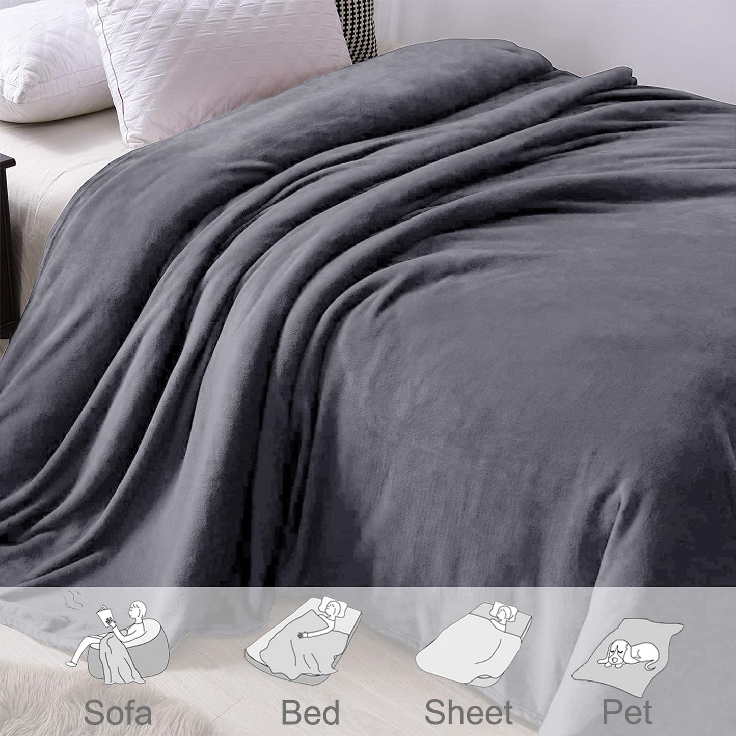 Exclusivo Mezcla Fleece Throw Blanket for Couch, Sofa, 300GSM Super Soft and Warm Blankets, Dark Grey Throw All Season Use, Cozy, Plush, Lightweight, 50x60 Inches