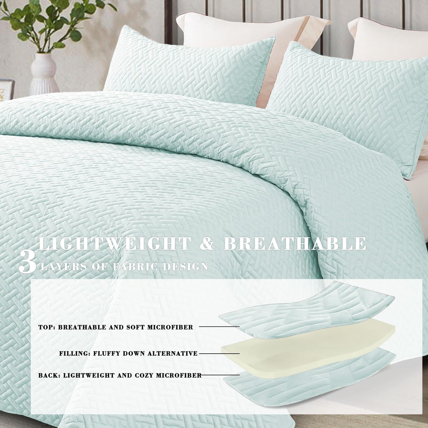 Exclusivo Mezcla 3-Piece Queen Size Quilt Set with Pillow Shams, Basket Quilted Bedspread/Coverlet/Bed Cover(96x90 inches, Spa Blue)-Soft, Lightweight and Reversible