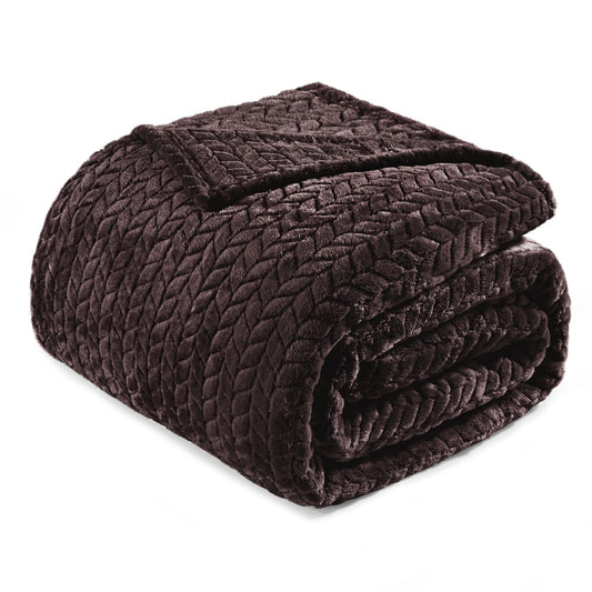 Exclusivo Mezcla Fleece King Size Blanket for Bed, 90x104 Inches Soft Cozy Jacquard Flannel Blankets, Lightweight Fuzzy Plush Warm for Women, Coffee
