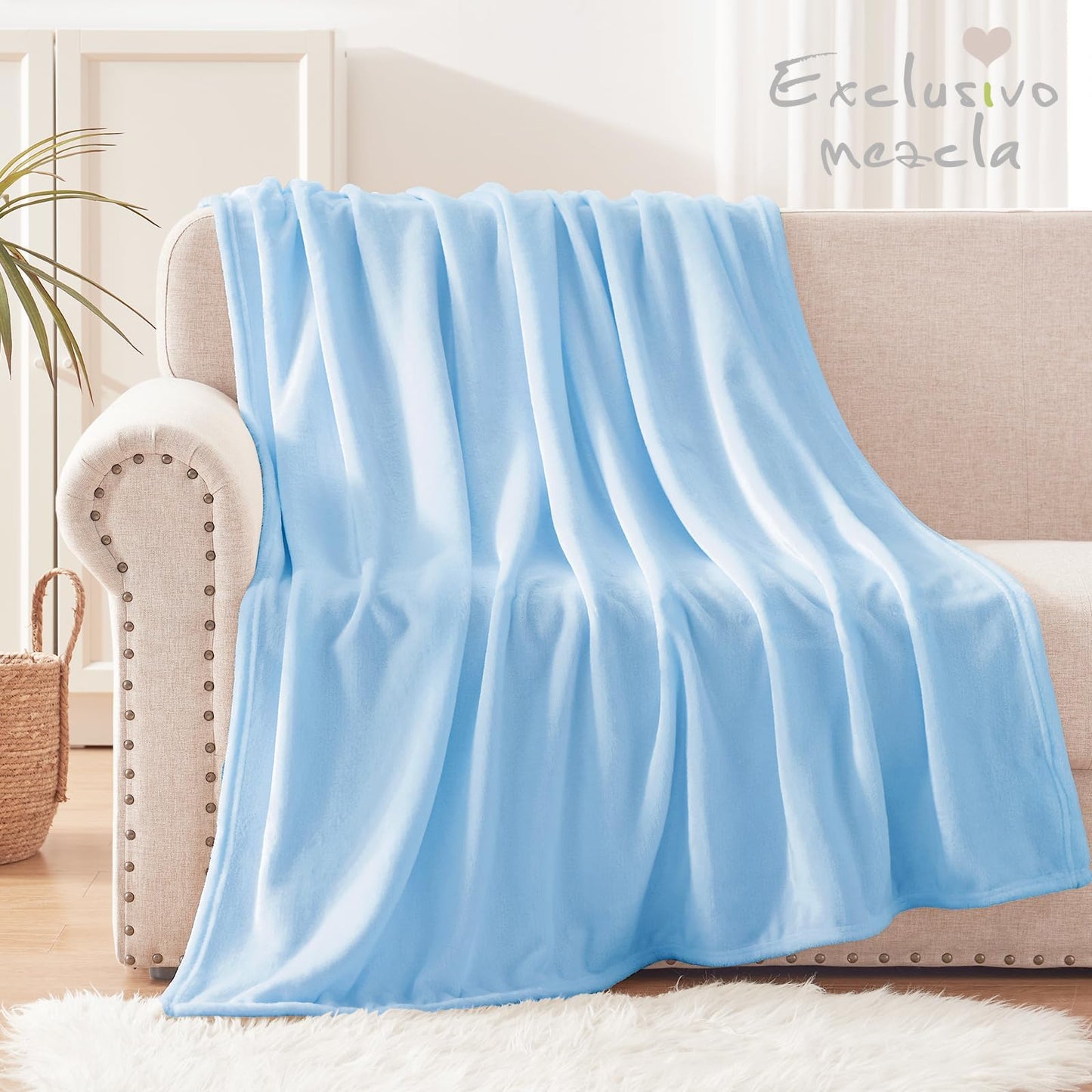 Exclusivo Mezcla Extra Large Fleece Throw Blanket for Couch, Sofa, 300GSM Super Soft and Warm Blankets, Ice Blue Throw All Season Use, Cozy, Plush, Lightweight, 50x70 Inches