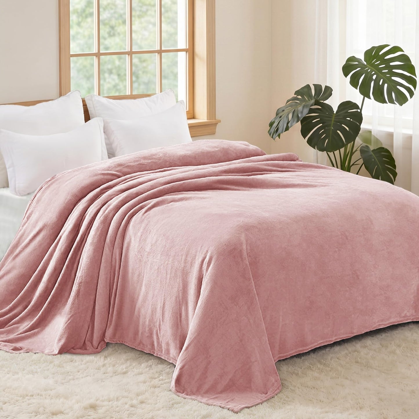 Exclusivo Mezcla Twin Size Flannel Fleece Velvet Plush Bed Blanket as Bedspread, Coverlet, Bed Cover (60"x80", Pink)
