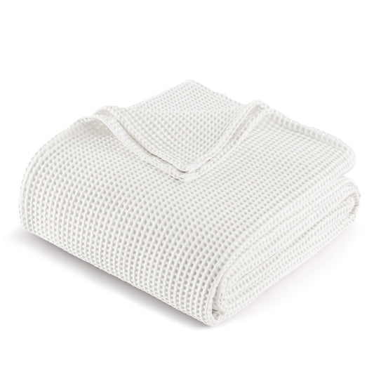 Exclusivo Mezcla 100% Cotton Waffle Weave Throw Blanket, Soft, Lightweight and Breathable Muslin Gauze Blanket for Couch, Sofa, All Season, 50"x70", White
