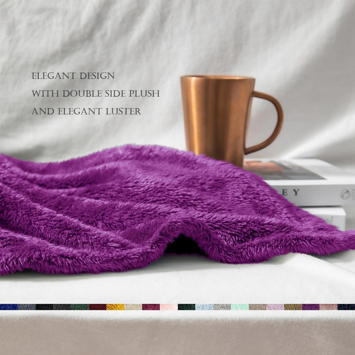 Exclusivo Mezcla Plush Fuzzy Large Fleece Throw Blanket (50" x 70",Purple)- Soft, Warm& Lightweight
