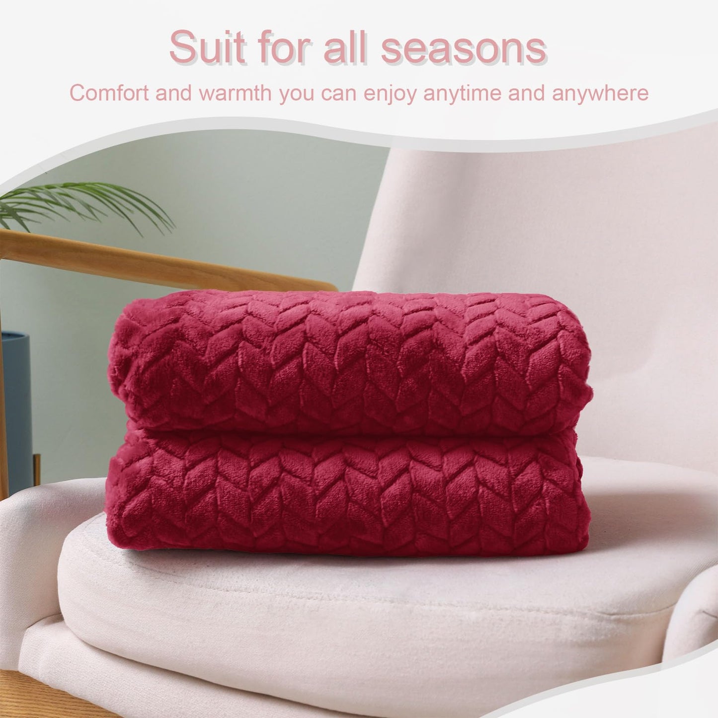 Exclusivo Mezcla Fleece Throw Blanket for Couch and Bed, 50x70 Inches Soft Cozy Jacquard Flannel Blankets, Lightweight Fuzzy Plush Warm Throws for Women, Deep Red