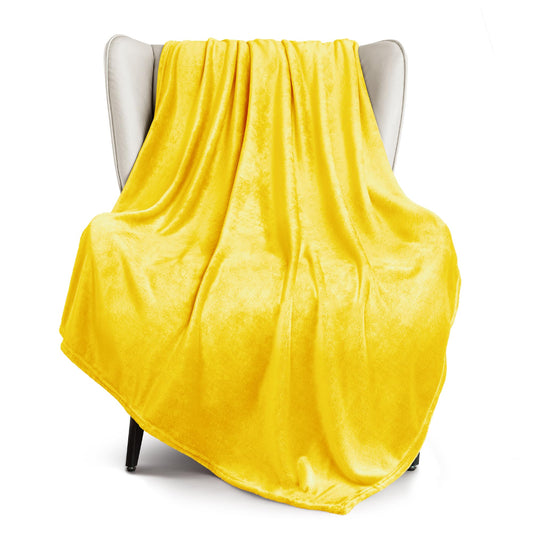 Exclusivo Mezcla Fleece Throw XL Blanket for Couch, Sofa, Super Soft and Warm Vibrant Yellow Blankets, All Season, Cozy, Plush, Lightweight, 50x70 Inches