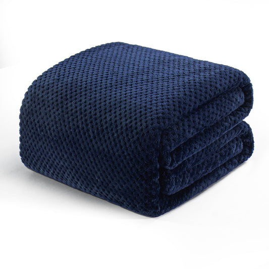 Exclusivo Mezcla Fleece Bed Blanket Twin Size, Super Soft and Warm Blankets for Couch, Sofa and Bed Waffle Textured, Cozy, Fuzzy and Lightweight (Navy Blue, 60x80 inches)