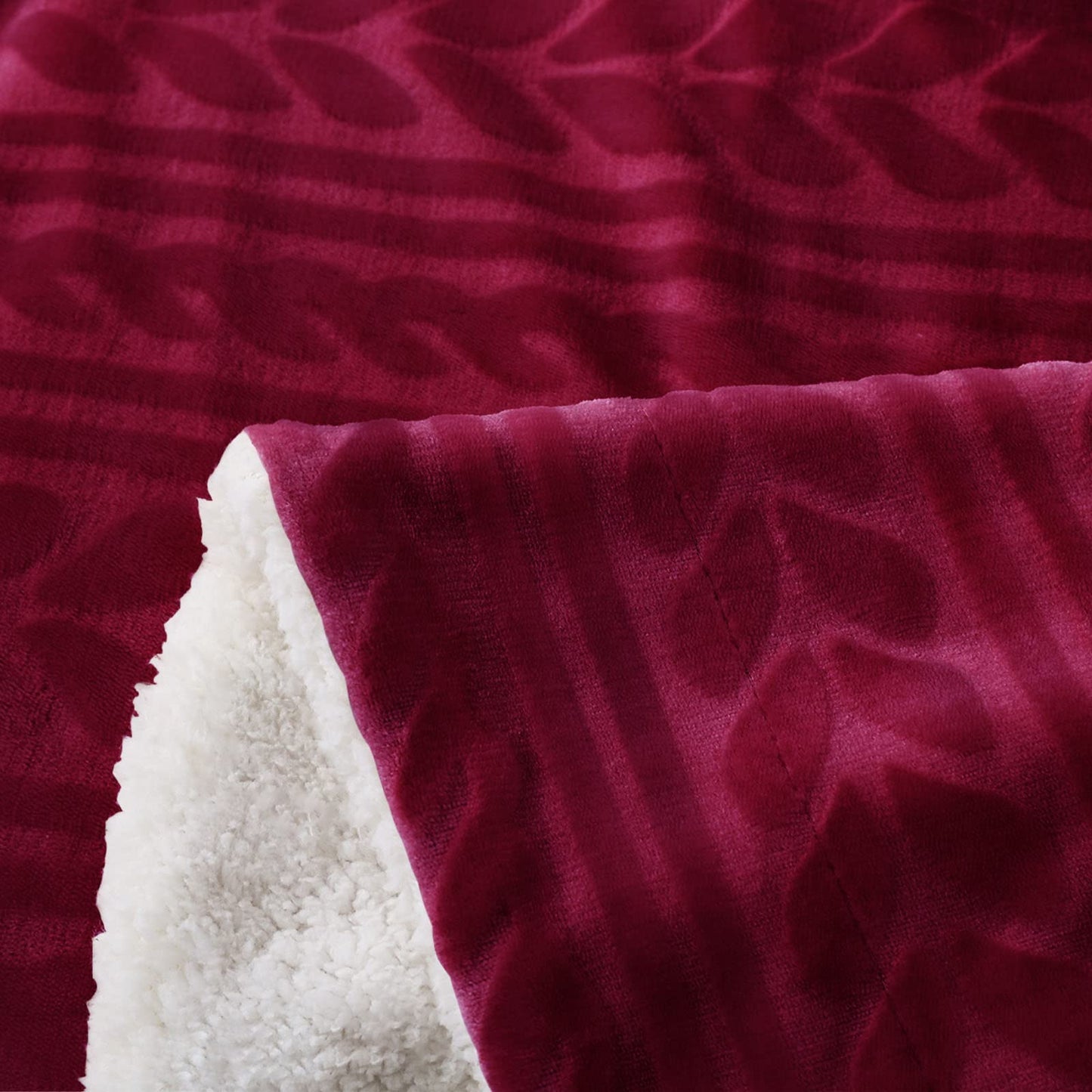 Exclusivo Mezcla Twin Size Sherpa Fleece Bed Blanket, Reversible Velvet Warm Blankets for Bed Couch Sofa, 90x66 Inches, Deep Red