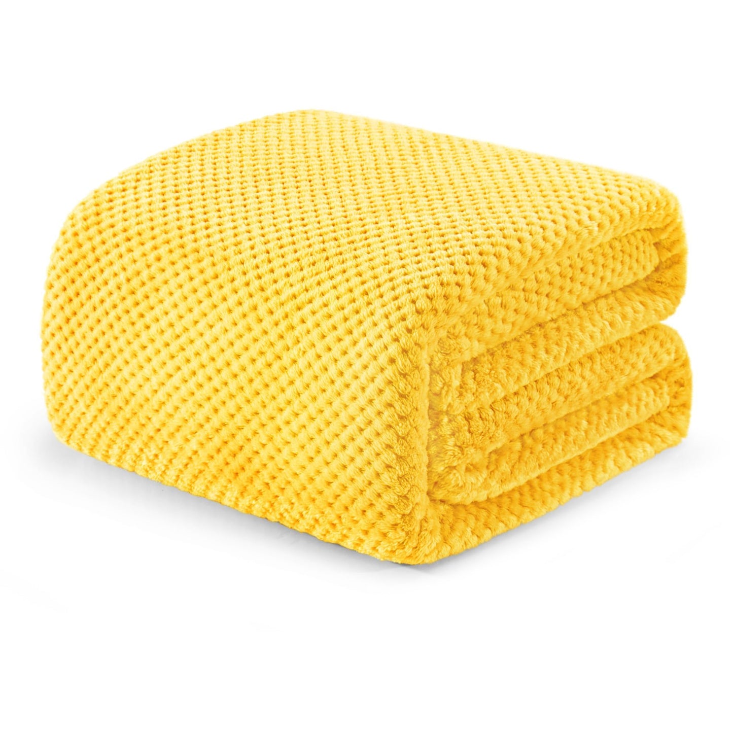 Exclusivo Mezcla Fleece Bed Blanket Twin Size, Super Soft and Warm Blankets for Couch, Sofa and Bed Waffle Textured, Cozy, Fuzzy and Lightweight (Vibrant Yellow, 90x66 Inches)