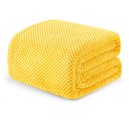 Exclusivo Mezcla Fleece Bed Blanket Queen Size, Super Soft and Warm Blankets for Couch, Sofa and Bed Waffle Textured, Cozy, Fuzzy and Lightweight (Vribrant Yellow, 90x90 Inches)