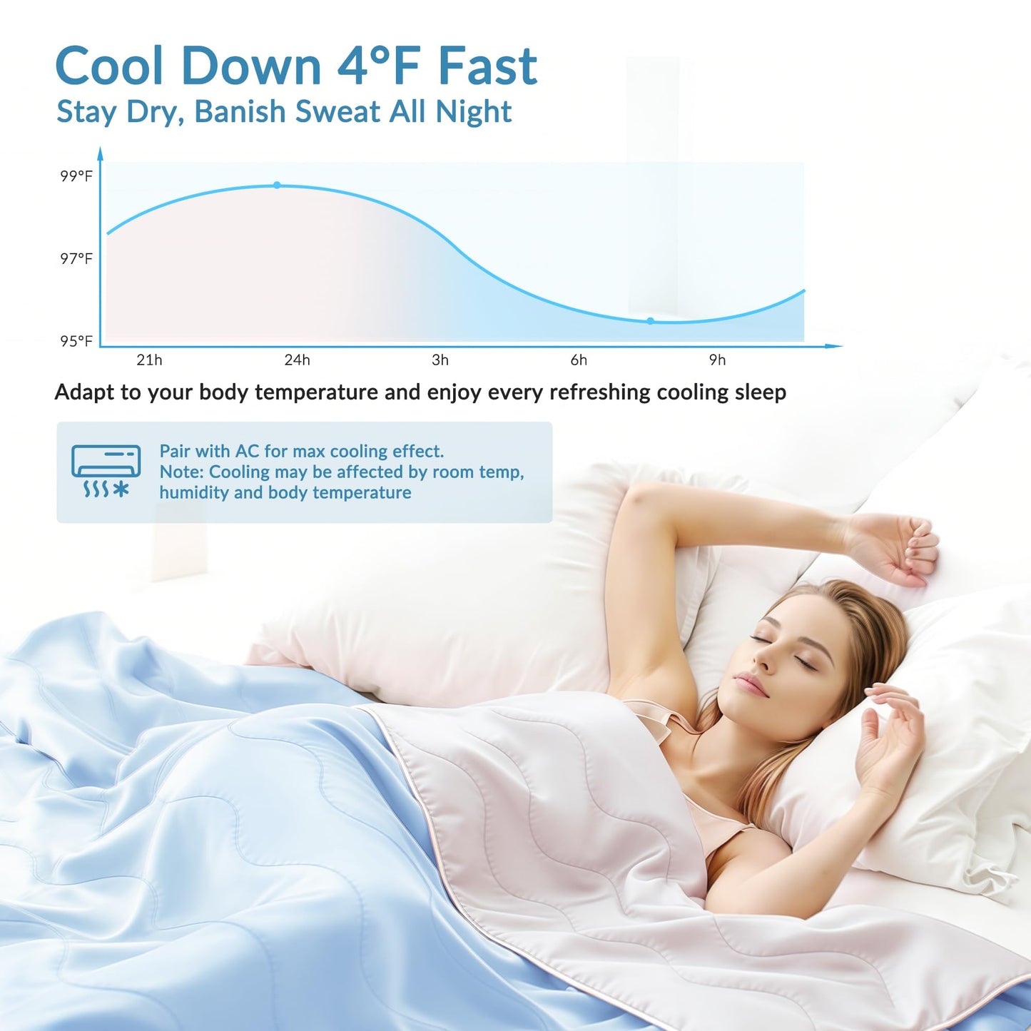 Exclusivo Mezcla Cooling Comforter California King Size Light Blue, Lightweight Summer Blanket for Hot Sleepers, Soft Breathable Cool Bedding Duvet for Night Sweats, 108"x90"