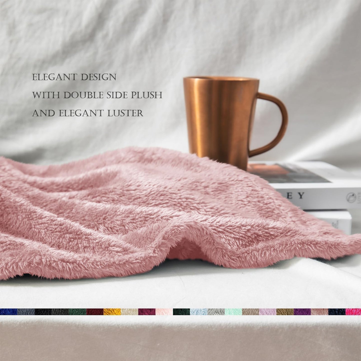Exclusivo Mezcla Plush Fuzzy Large Fleece Throw Blanket ( 50" x 70", Dusty Pink)- Soft, Warm& Lightweight