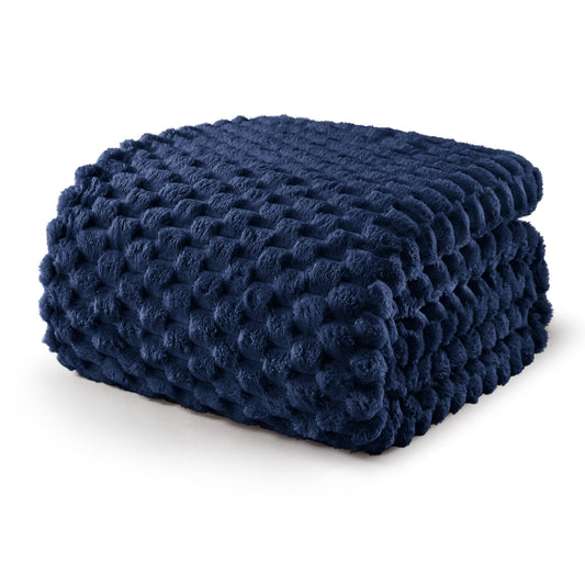 Exclusivo Mezcla Fleece California King Blanket for Bed, Oversized Fuzzy Navy Blue Bed Blankets, Soft Cozy Plush Sofa Throws for All Seasons, 120x120 Inches