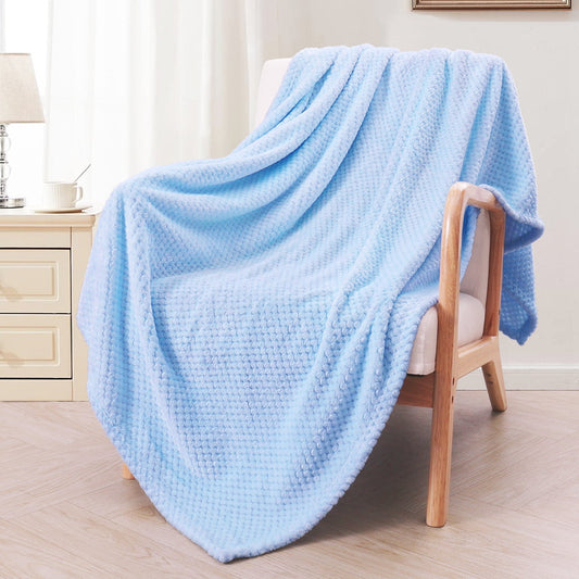 Exclusivo Mezcla Waffle Textured Extra Large Fleece Blanket, Super Soft and Warm Throw Blanket for Couch, Sofa and Bed (Baby Blue, 50x70 inches)-Cozy, Fuzzy and Lightweight