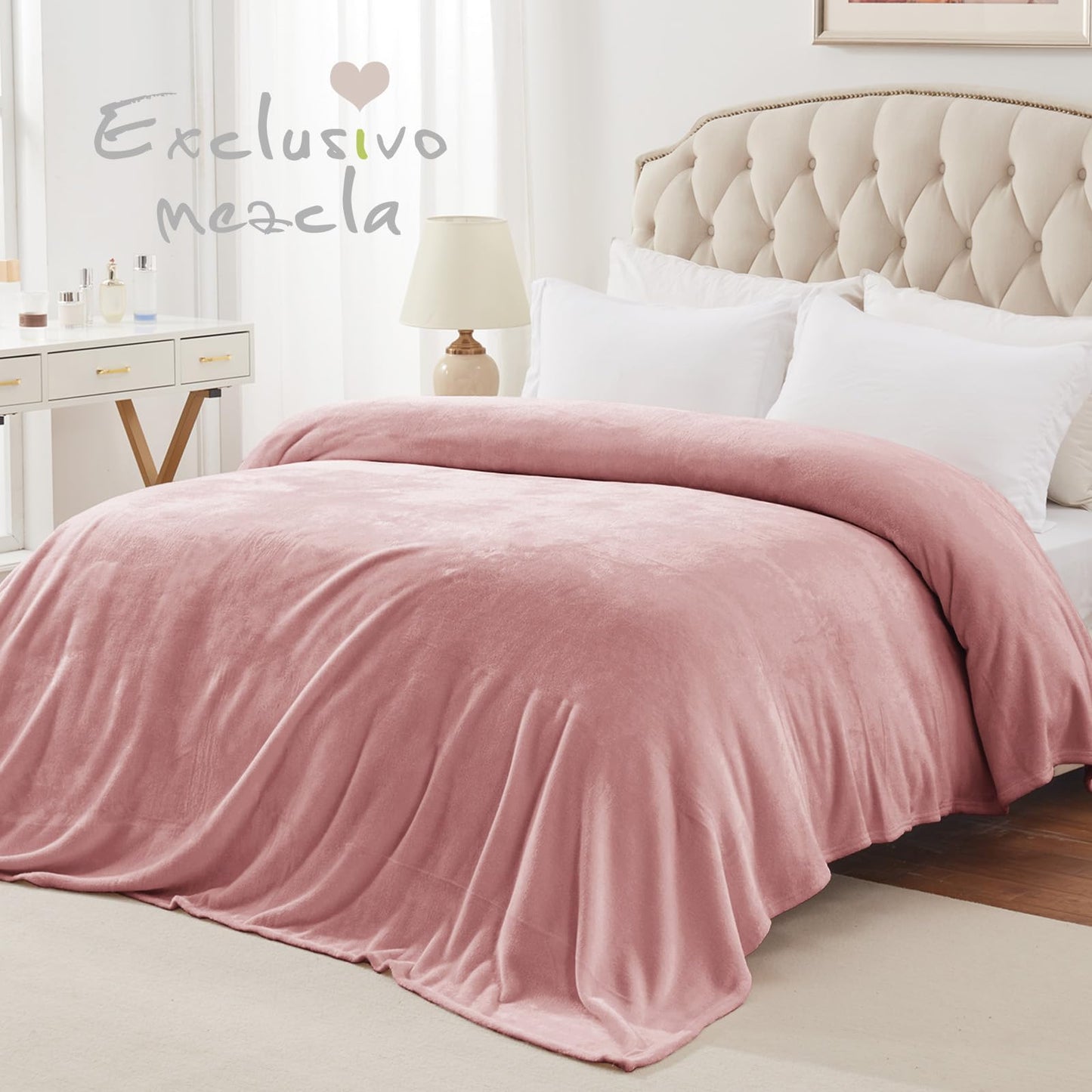Exclusivo Mezcla Twin Size Flannel Fleece Velvet Plush Bed Blanket as Bedspread, Coverlet, Bed Cover (60"x80", Pink)