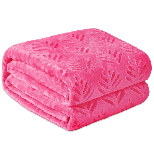 Exclusivo Mezcla Fleece Throw Blanket for Couch, Super Soft and Cozy Blankets All Season Use, Leaves Pattern, Plush Fuzzy Lightweight, Hot Pink, 50x60 Inch