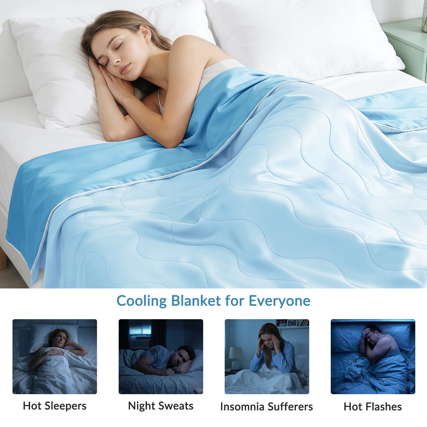 Exclusivo Mezcla Cooling Comforters Queen Size Light Blue, Lightweight Summer Blanket for Hot Sleepers, Soft Breathable Cool Bedding Duvet for Night Sweats, 90"x90"