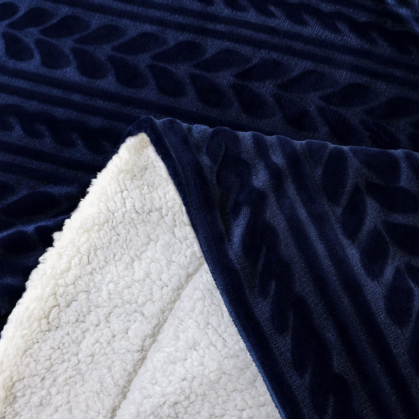 Exclusivo Mezcla Twin Size Sherpa Fleece Bed Blanket, Reversible Velvet Warm Blankets for Bed Couch Sofa, 90x66 Inches, Navy Blue