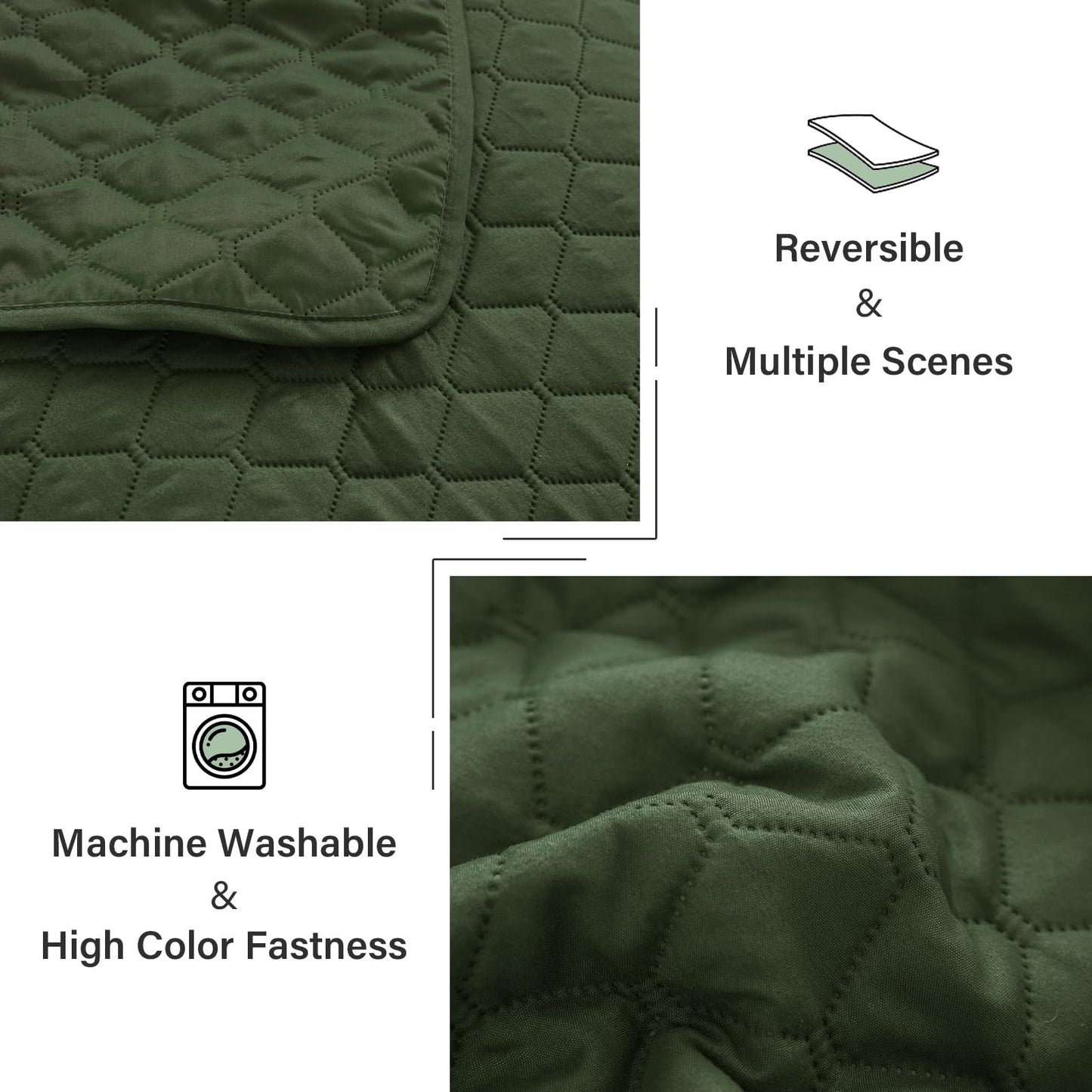 Exclusivo Mezcla Reversible California King Size Quilt Bedding Set with Pillow Shams, Lightweight Quilts Cal King Size, Soft Bedspreads Bed Coverlets for All Seasons - (Olive Green, 112"x104")