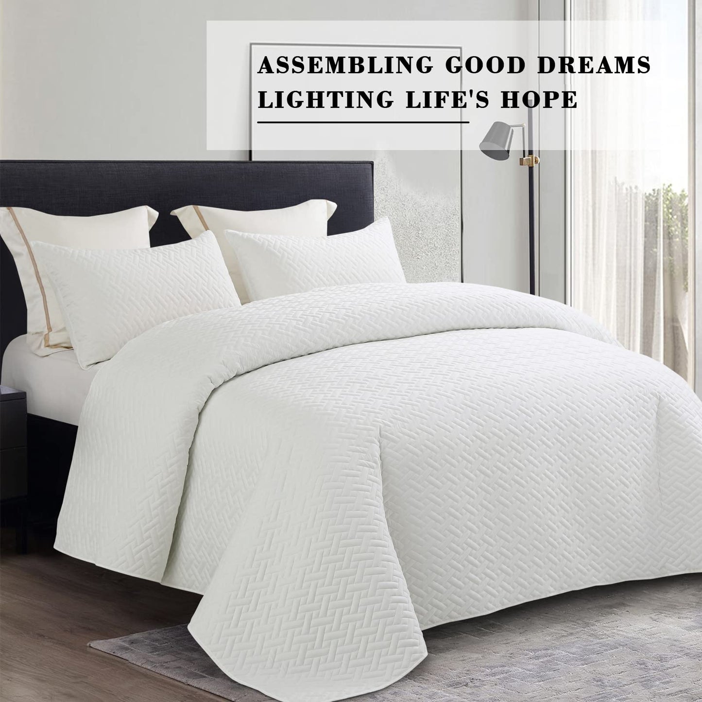 Exclusivo Mezcla 2-Piece Twin Size Quilt Set with One Pillow Sham, Basket Quilted Bedspread/Coverlet/Bed Cover(68x88 inches, White)-Soft, Lightweight and Reversible