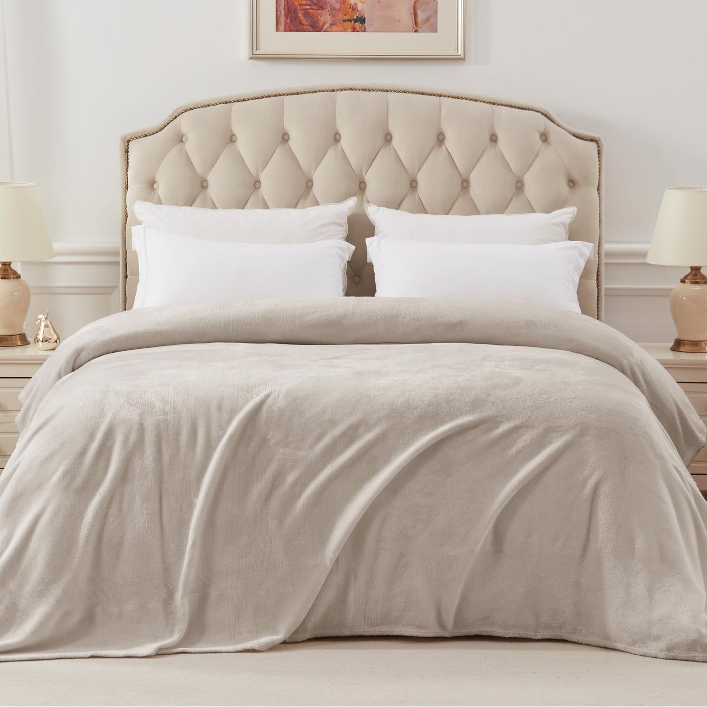 Exclusivo Mezcla Fleece Blanket Cal King Size for Bed, Super Soft and Warm, All Season, Cozy, Plush, Lightweight, 120x120 Inches, Camel