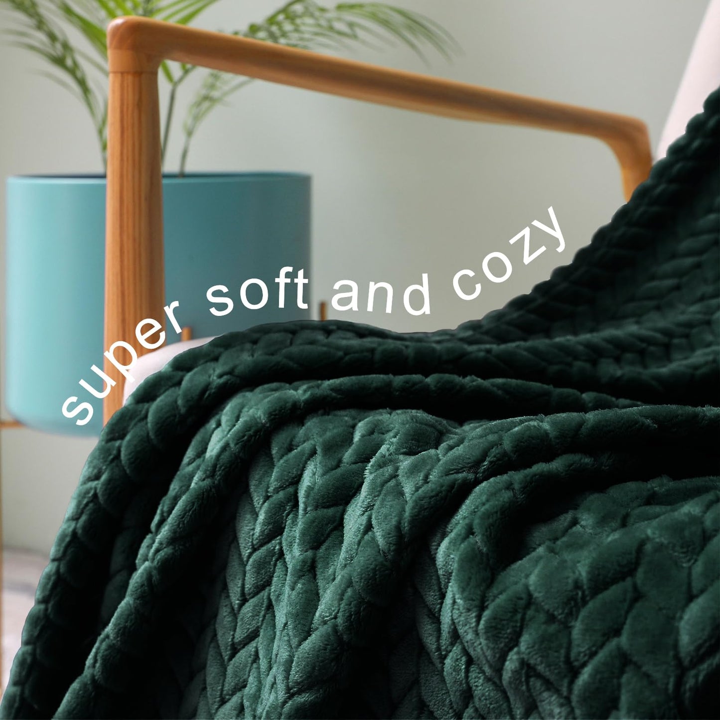 Exclusivo Mezcla Fleece Twin Size Blanket for Bed, 60x80 Inches Soft Cozy Jacquard Flannel Blankets, Lightweight Fuzzy Plush Warm for Women, Forest Green