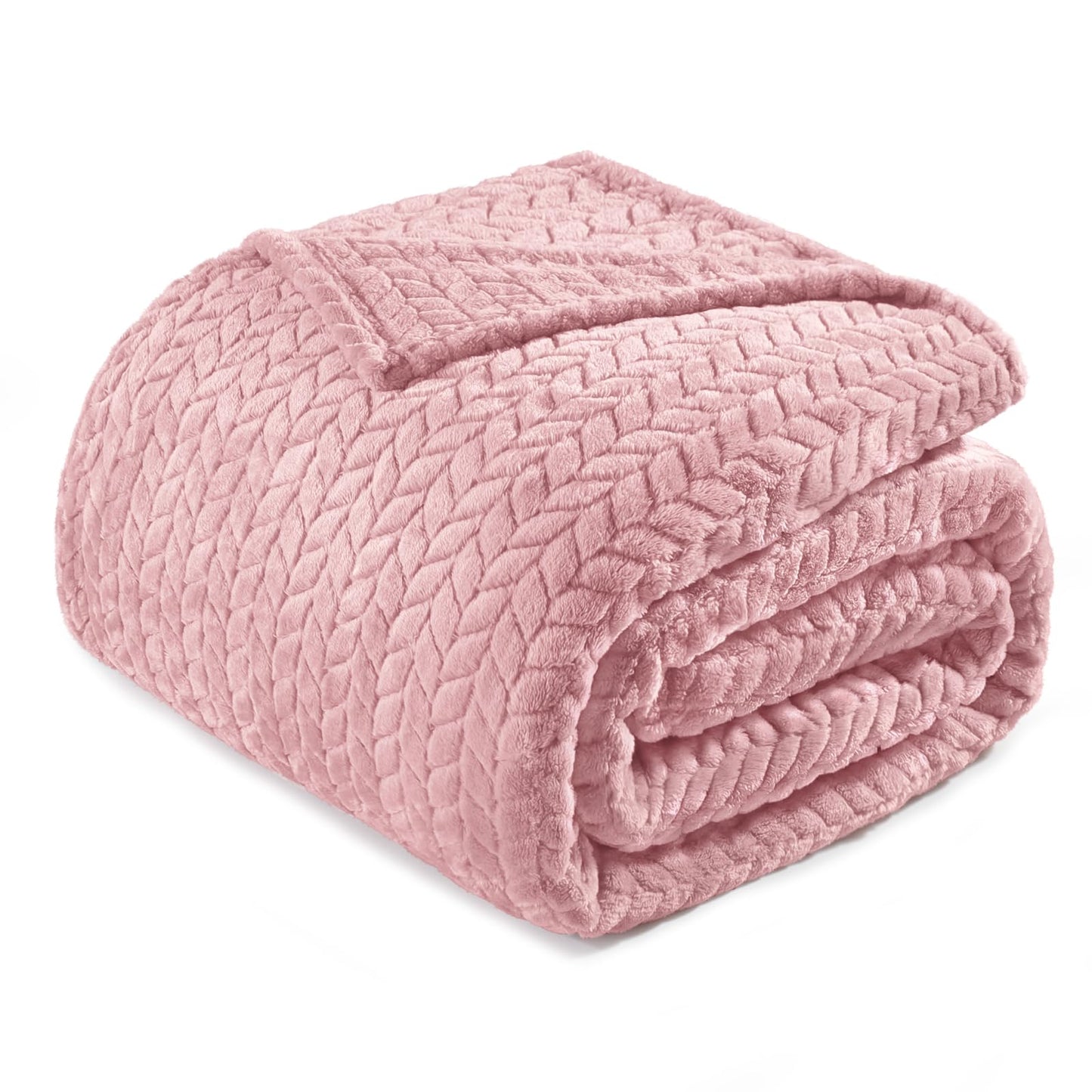 Exclusivo Mezcla Fleece Twin Size Blanket for Bed, 60x80 Inches Soft Cozy Jacquard Flannel Blankets, Lightweight Fuzzy Plush Warm for Women, Pink