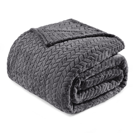 Exclusivo Mezcla Fleece Twin Size Blanket for Bed, 60x80 Inches Soft Cozy Jacquard Flannel Blankets, Lightweight Fuzzy Plush Warm for Women, Dark Grey