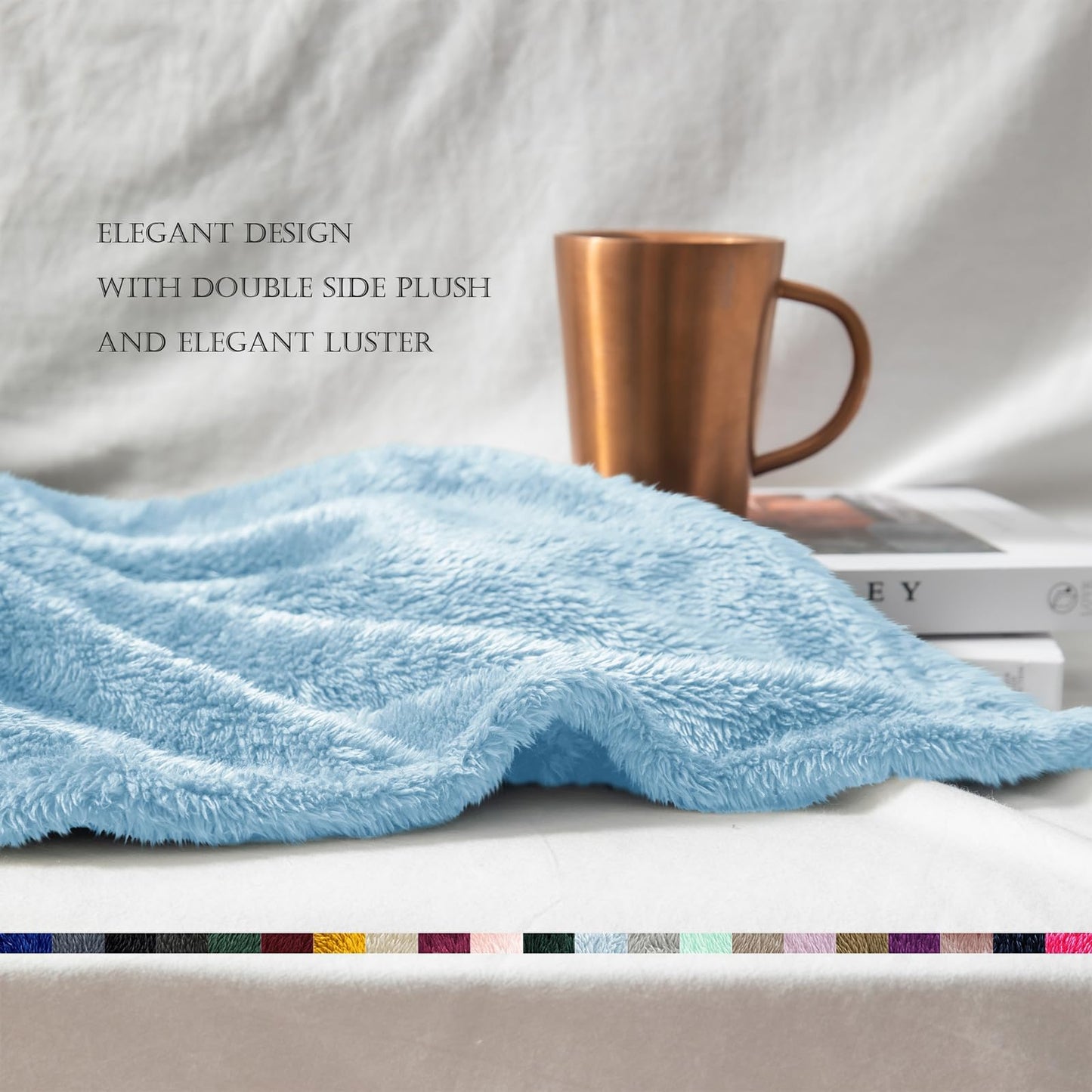 Exclusivo Mezcla Plush Fuzzy Fleece Bed Blanket Twin Size, Super Soft, Fluffy and Warm Blankets for Couch, Bed, All Season (Light Blue, 90x66 Inches)