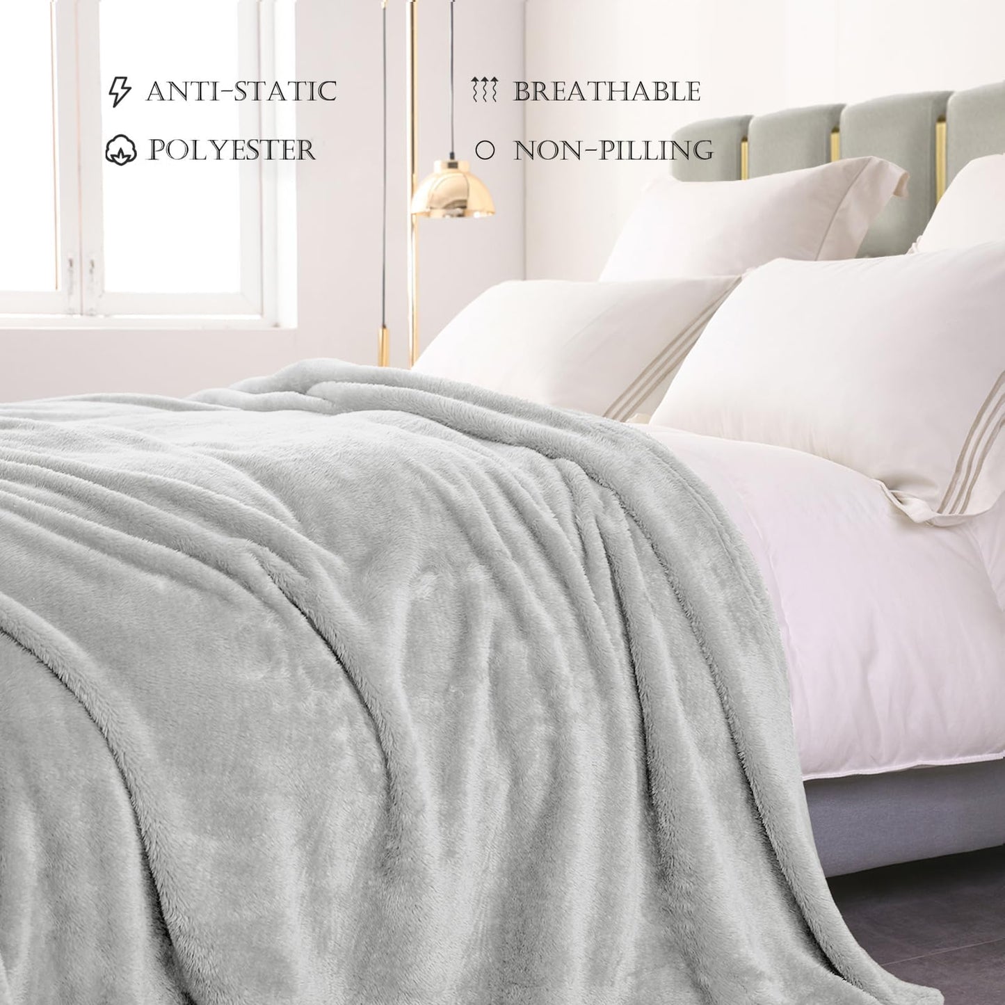 Exclusivo Mezcla Plush Fuzzy Fleece Bed Blanket Queen Size, Super Soft, Fluffy and Warm Blankets for Couch, Bed, All Season (Light Grey, 90x90 Inches)