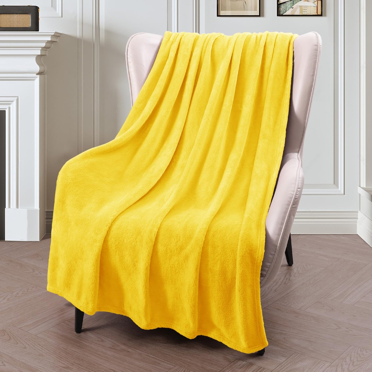 Exclusivo Mezcla Fleece Throw XL Blanket for Couch, Sofa, Super Soft and Warm Vibrant Yellow Blankets, All Season, Cozy, Plush, Lightweight, 50x70 Inches