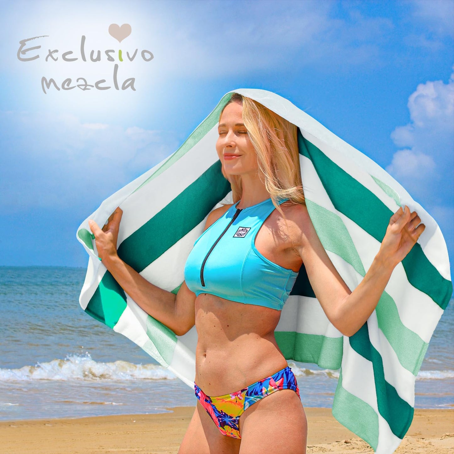 Exclusivo Mezcla 4-Pack Cotton Oversized 35"x70" Cabana Stripe Beach Towels, Super Absorbent Soft Plush Pool Towel, Bath Towel (Mixed Green)