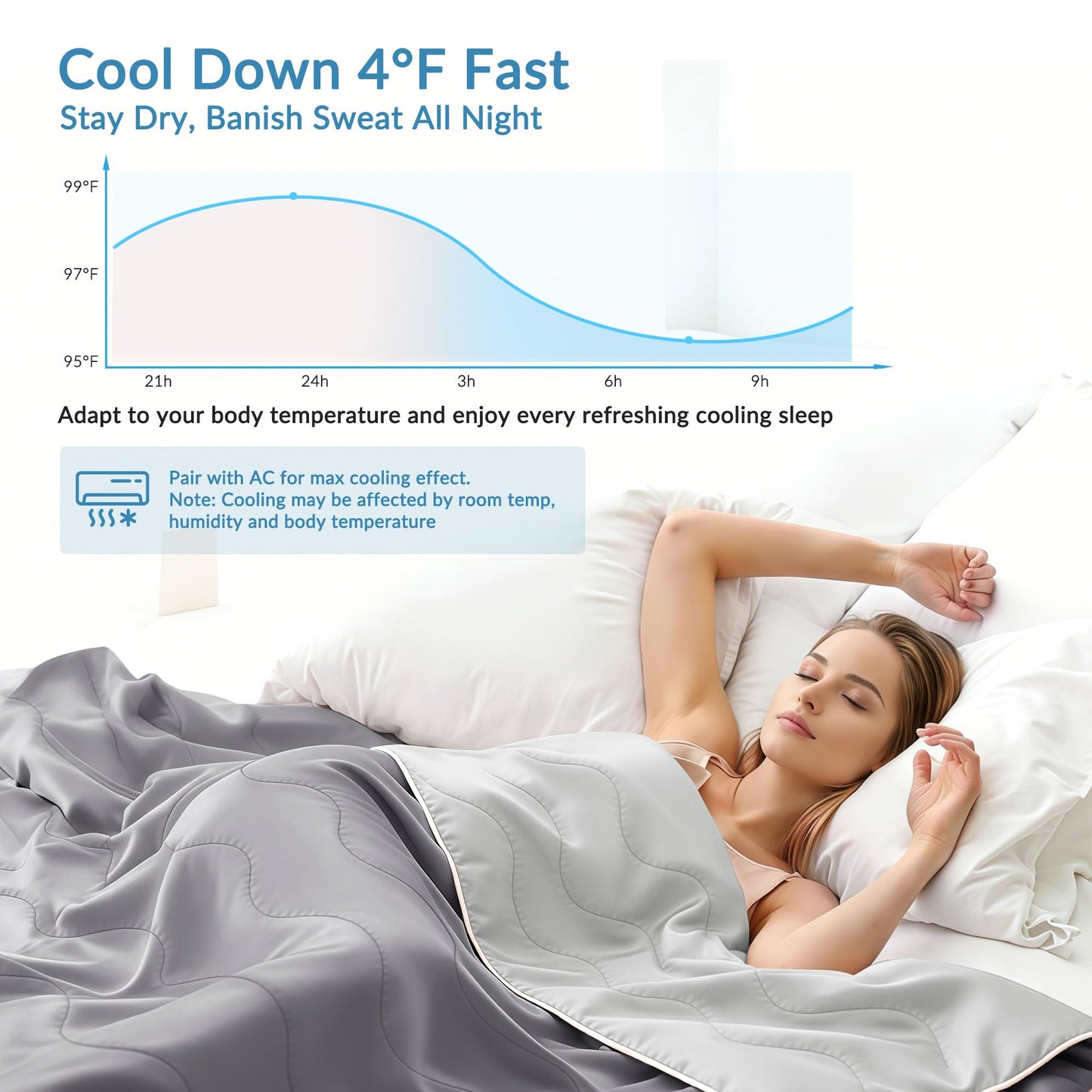 Exclusivo Mezcla Cooling Comforter California King Size Grey, Lightweight Summer Blanket for Hot Sleepers, Soft Breathable Cool Bedding Duvet for Night Sweats, 108"x90"