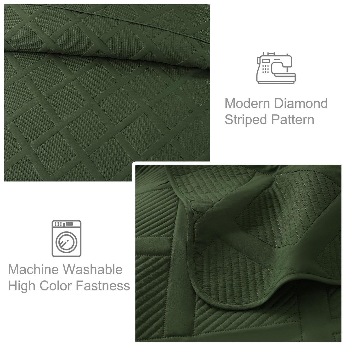 Exclusivo Mezcla King Quilt Set- Olive Green Quilts Bedding Set with 2 Pillow Shams, Modern King Bedspread with Striped Pattern, Soft Lightweight Bedspreads Coverlets for All Seasons