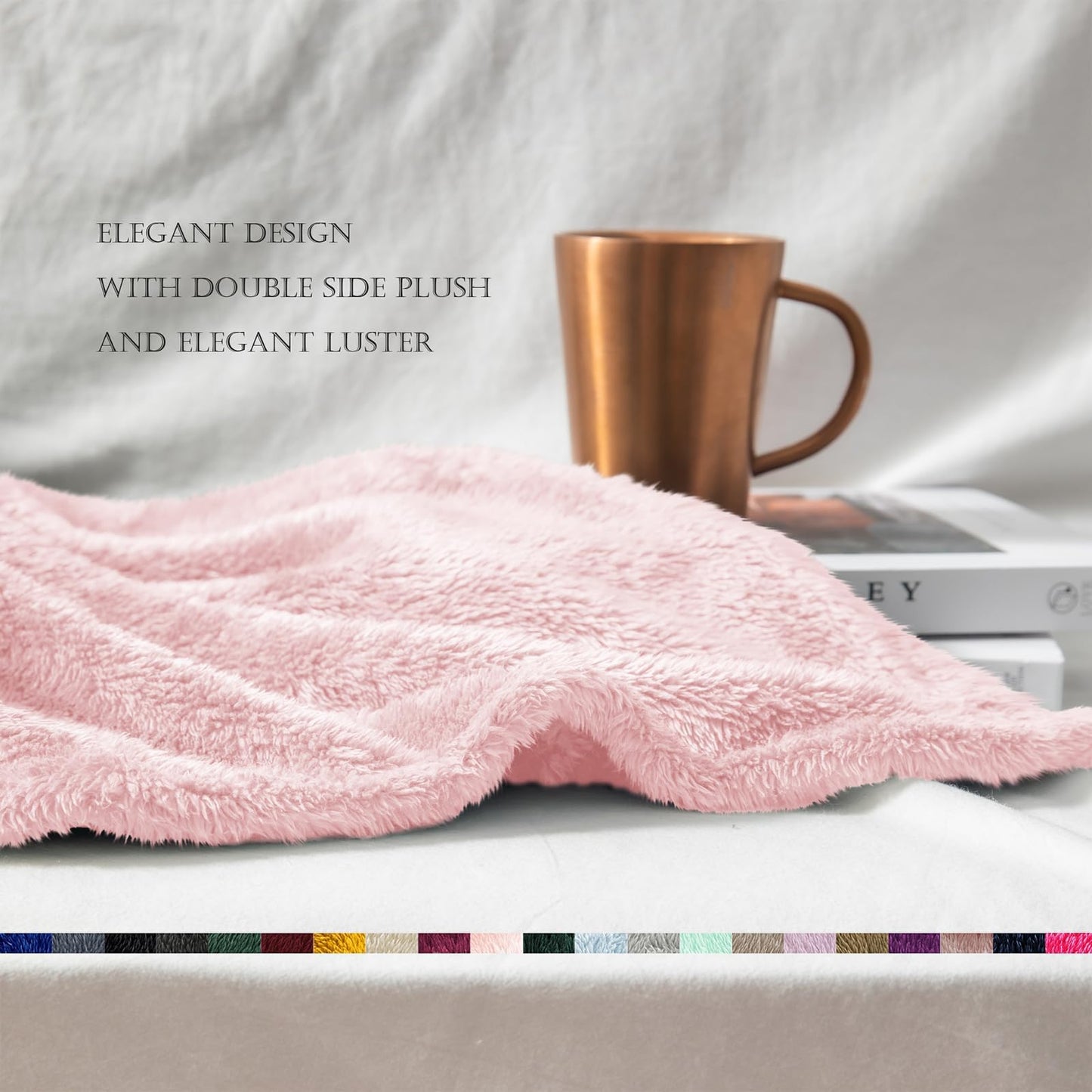 Exclusivo Mezcla Plush Fuzzy Fleece Bed Blanket Twin Size, Super Soft, Fluffy and Warm Blankets for Couch, Bed, All Season (Light Pink, 90x66 Inches)