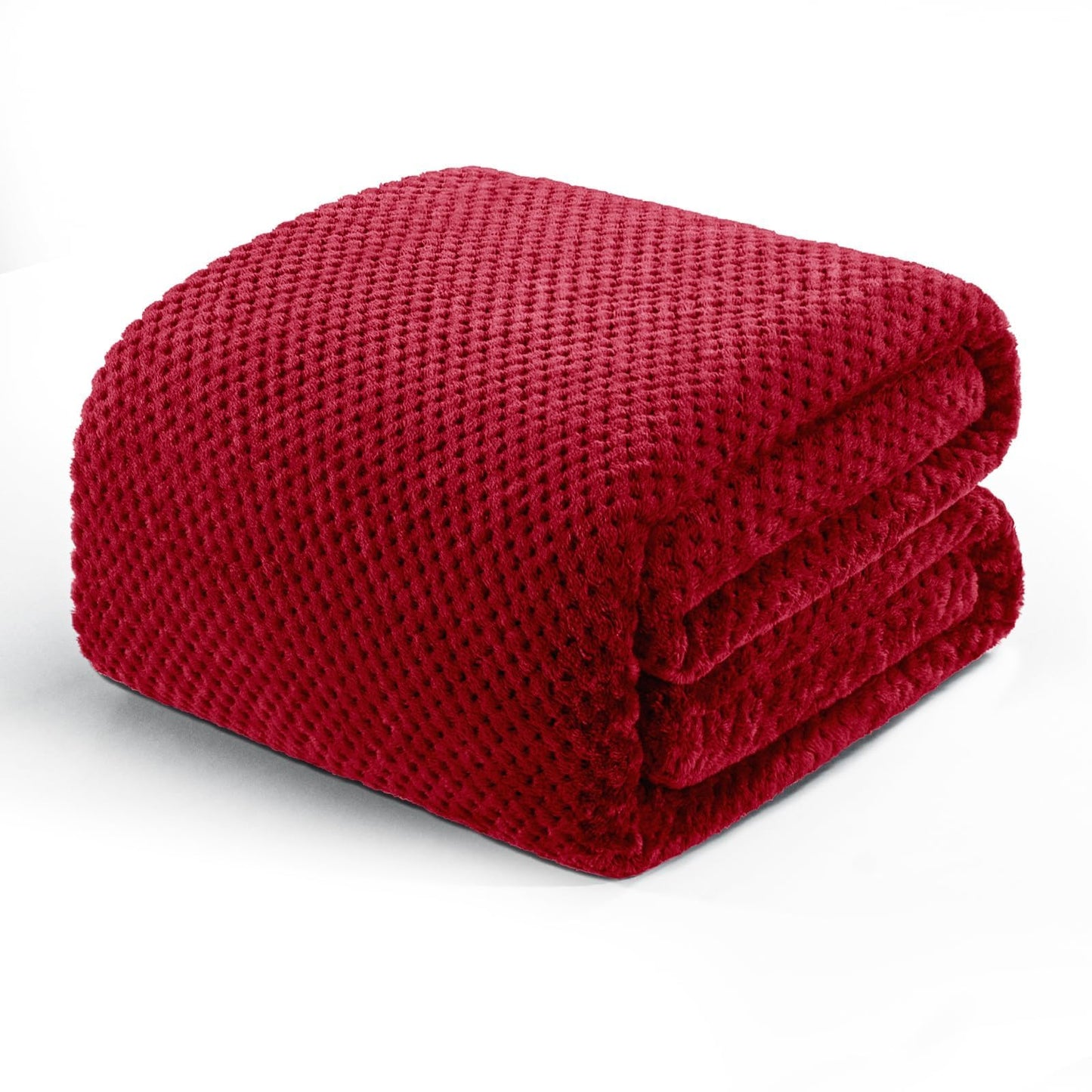 Exclusivo Mezcla Fleece Bed Blanket Twin Size, Super Soft and Warm Blankets for Couch, Sofa and Bed Waffle Textured, Cozy, Fuzzy and Lightweight (Deep Red, 60x80 inches)